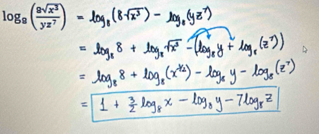 log _8( 8sqrt(x^3)/yz^7 )=