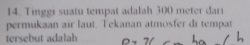 Tinggi suatu tempat adalah 300 meter dari 
permukaan air laut. Tekanan atmosfer di tempat 
tersebut adalah