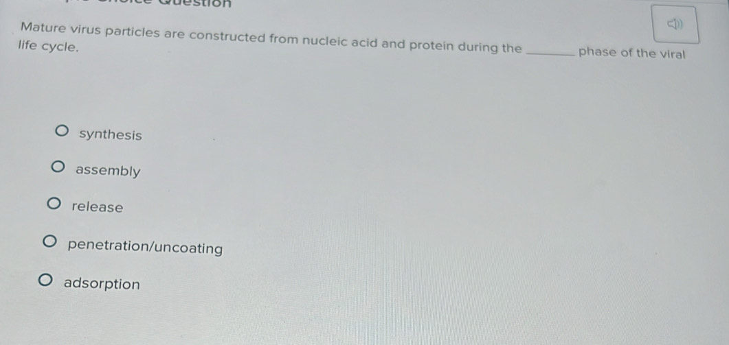 destion

synthesis
assembly
release
penetration/uncoating
adsorption