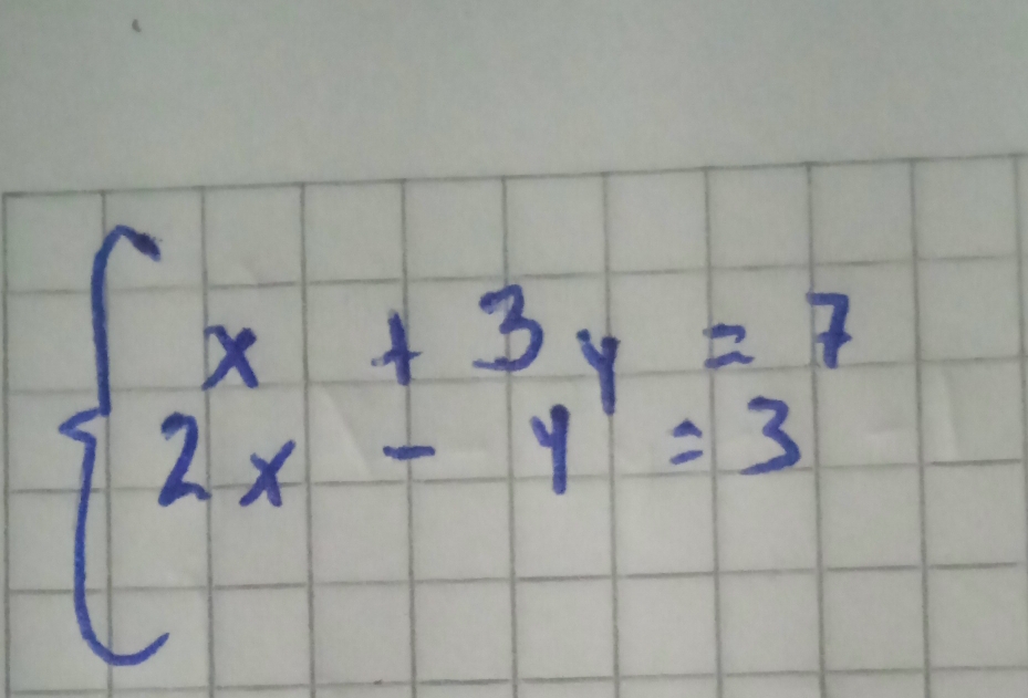 beginarrayl x+3y=7 2x-y=3endarray.