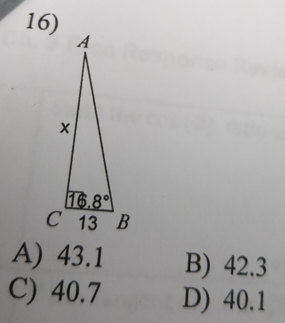 A) 43.1 B) 42.3
C) 40.7 D) 40.1