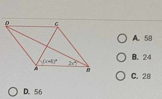 A. 58
B. 24
C. 28
D. 56