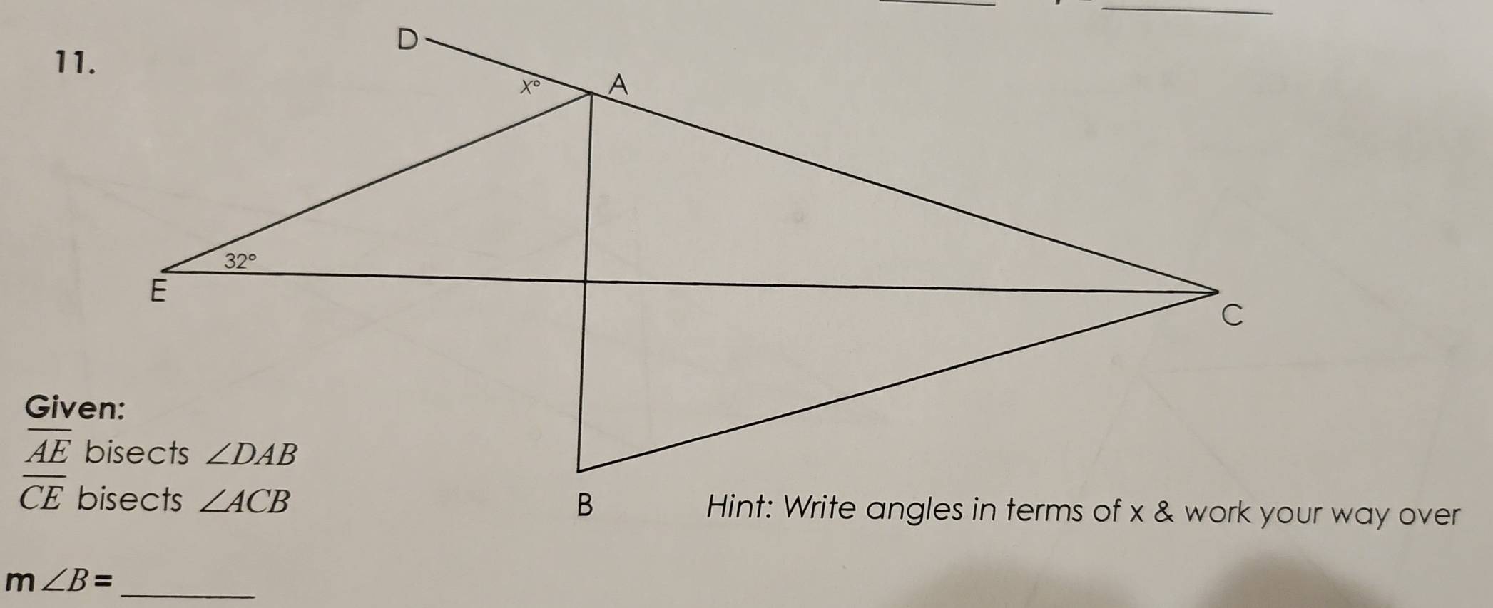 overline AE
overline CE
m∠ B=
_