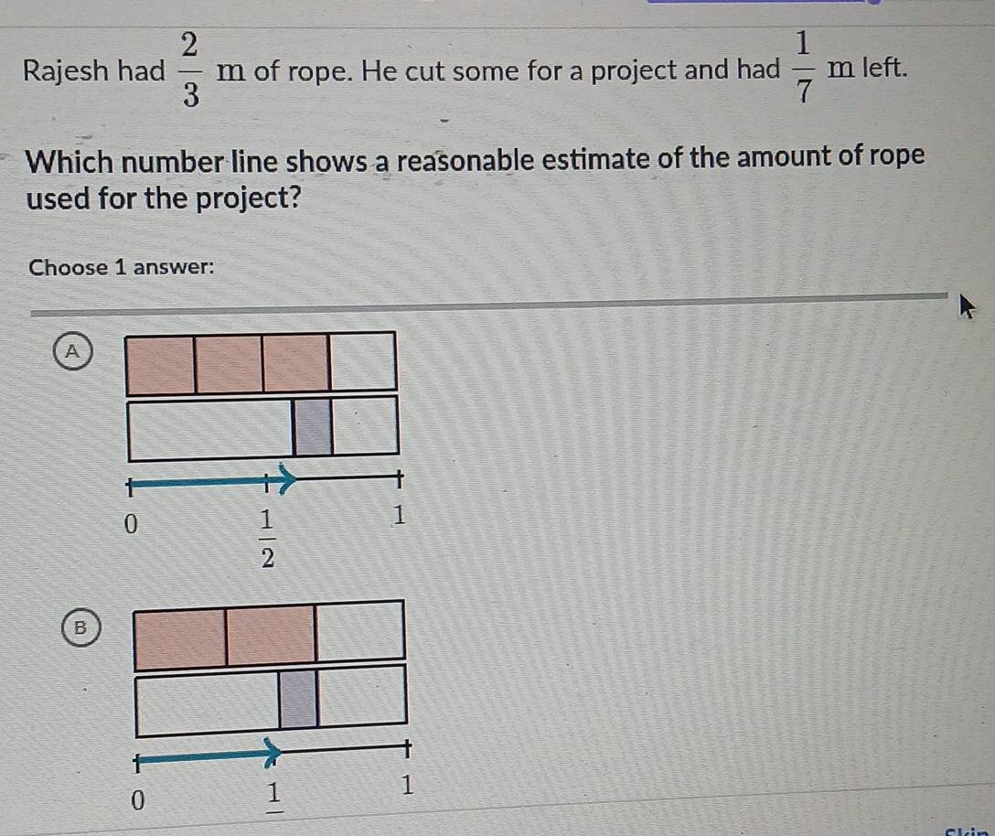 Solved: Rajesh had 2/3 m of rope. He cut some for a project and had 1/7 ...
