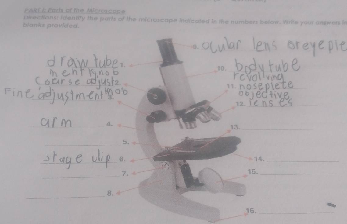 Solved: Parts of the Microscope Directions: Identify the parts of the ...