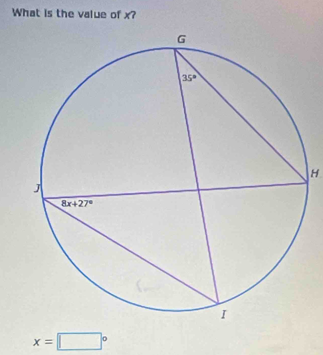 What is the value of x?
H
x=□°