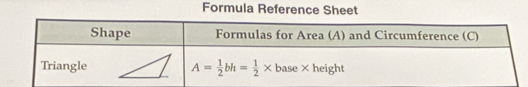 Formula Reference Sheet