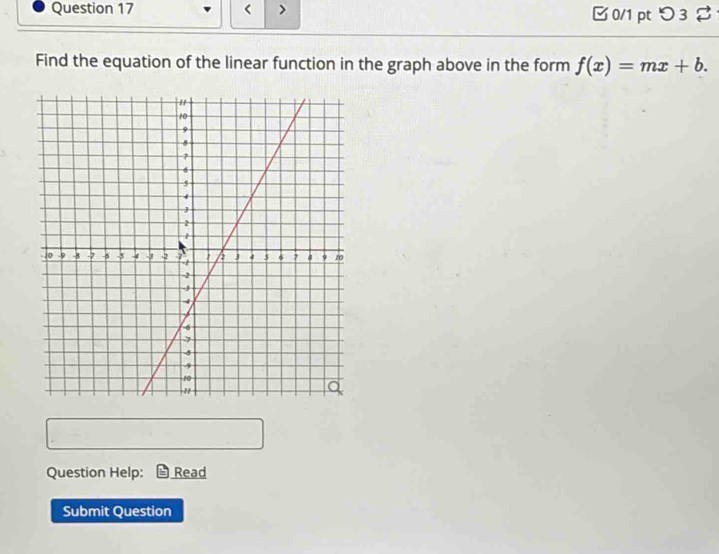 f(x)=mx+b. 
Question Help: Read 
Submit Question