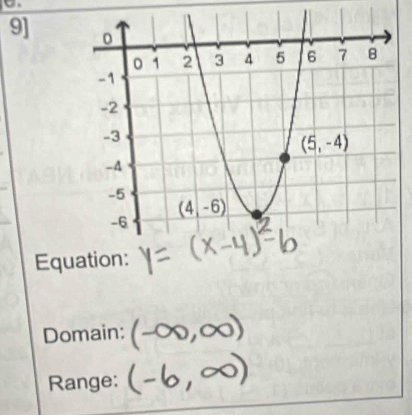 9]
Equation:
Domain: (-∈fty ,∈fty )
Range: