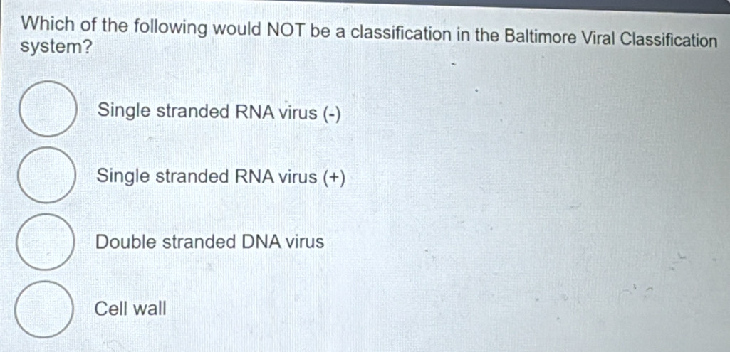 Solved: Which of the following would NOT be a classification in the ...