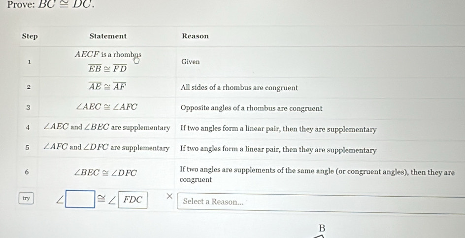 Prove: BC≌ DC.
B