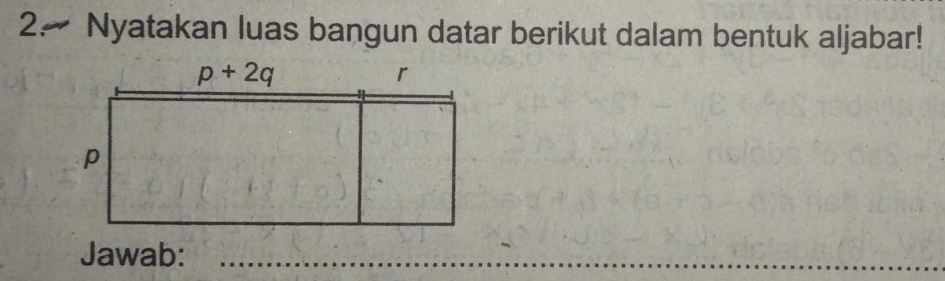 2.~ Nyatakan luas bangun datar berikut dalam bentuk aljabar!
Jawab: