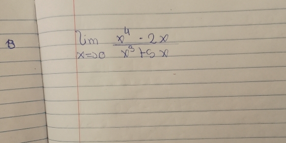 limlimits _xto 0 (x^4-2x)/x^3+5x 