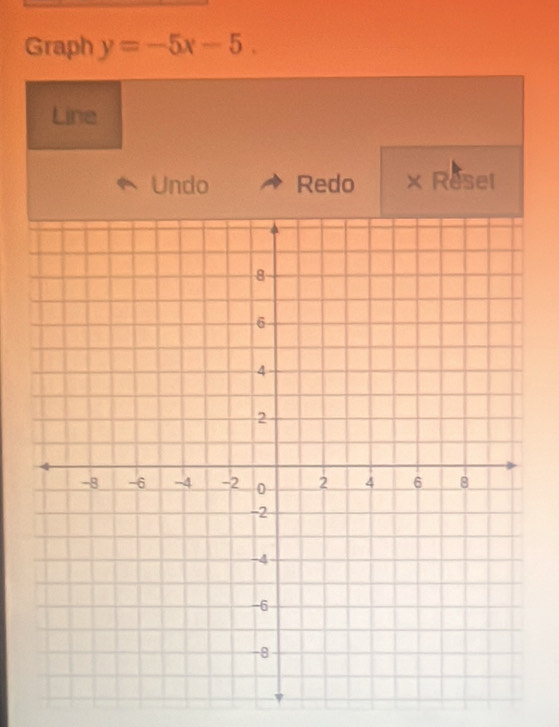 Graph y=-5x-5. 
Line 
Undo Redo × Resel