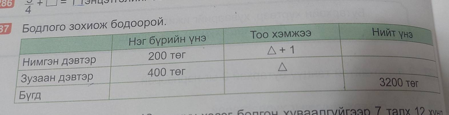 86  3/4 +□ =
Sοπτoh χνвaaπгvŭraad 7 τадx 12 xνηπ