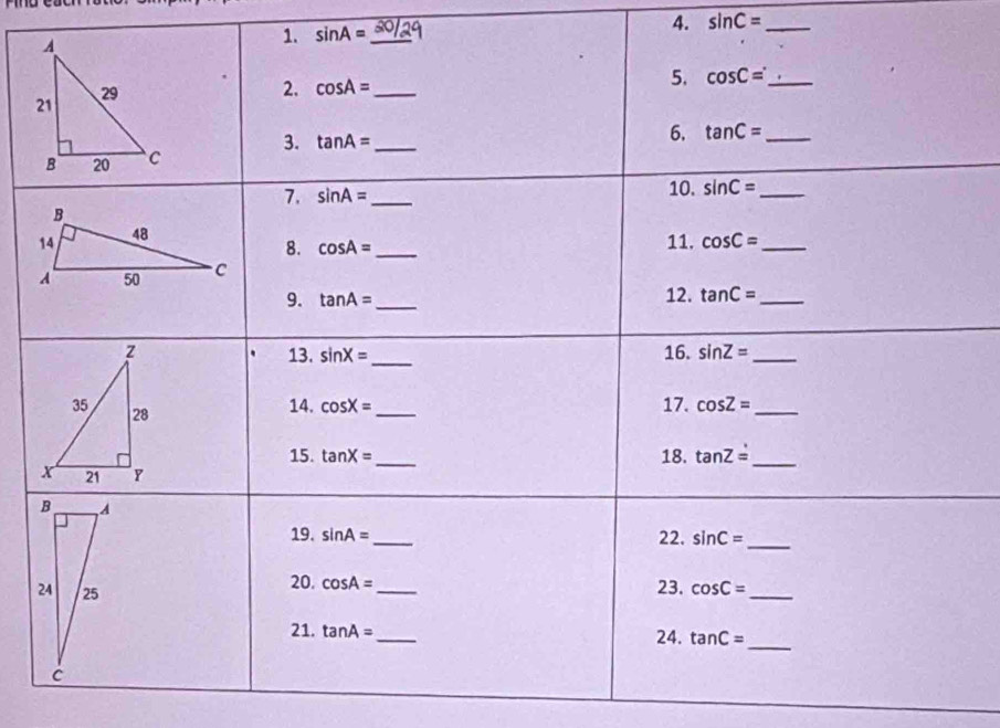 sin A= _
4. sin C= _