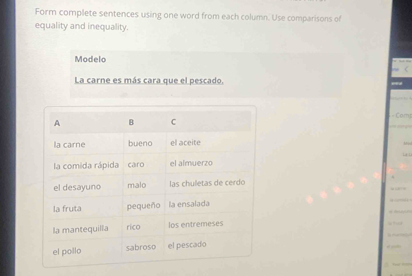 Solved: Form complete sentences using one word from each column. Use ...