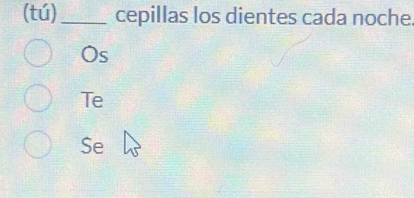 (tú) _cepillas los dientes cada noche.
s
Te
Se