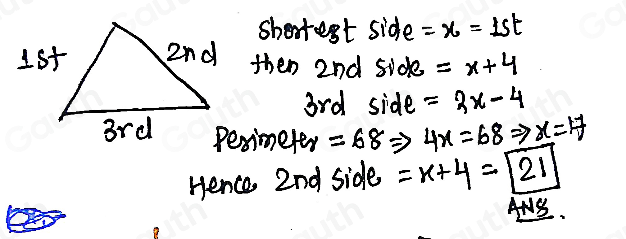 Solved: The second side of a triangular deck is 4 feet longer than the ...