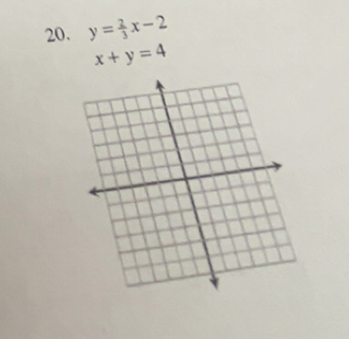 y= 2/3 x-2
x+y=4