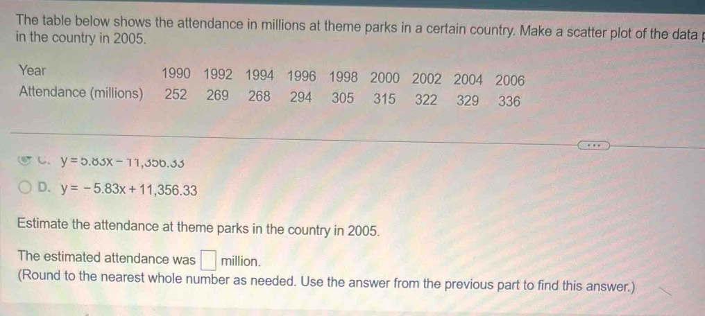 Solved: The table below shows the attendance in millions at theme parks ...