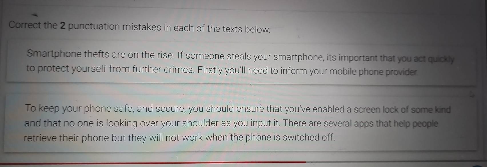 Solved: Correct the 2 punctuation mistakes in each of the texts below ...