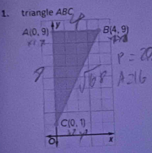 triangle ABC
4y
A(0,9)
B(4,9)
2x
I
C(0, 1)
o