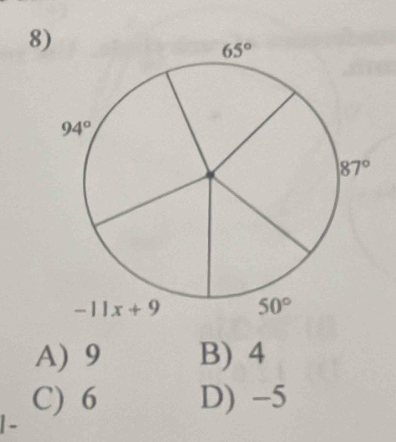 A) 9 B) 4

C) 6 D) -5