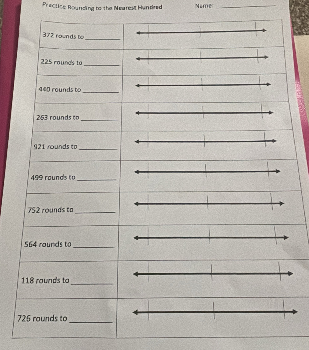 Practice Rounding to the Nearest Hundred Name:_