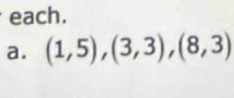 each. 
a. (1,5), (3,3), (8,3)