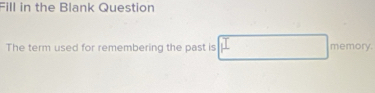 Fill in the Blank Question 
The term used for remembering the past is memory.