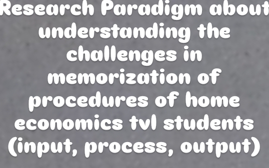 Research Paradigm about 
understanding the 
challenges in 
memorization of 
procedures of home 
economics tvl students 
(input, process, output)