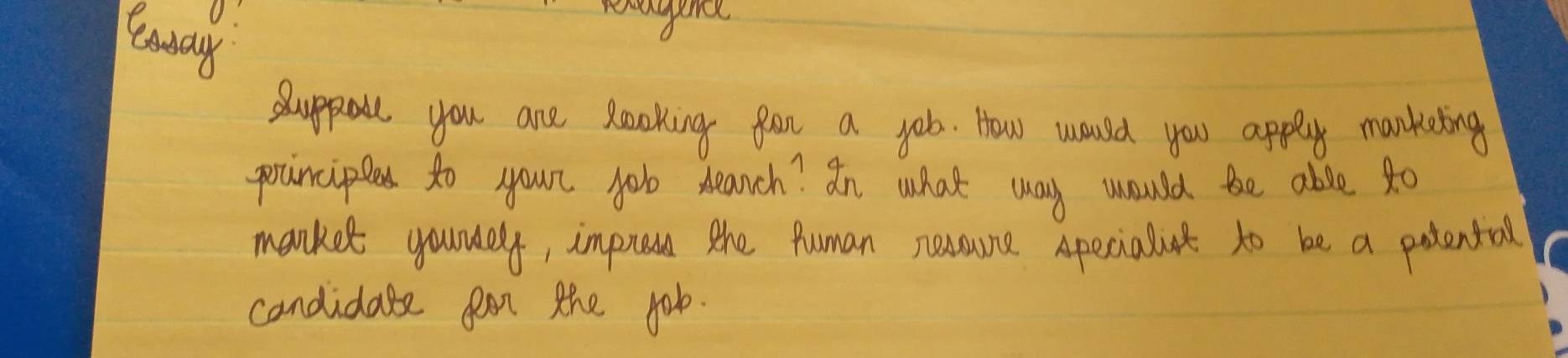 eway 
shuppoll you are Rooking fan a job. How would you apply mankting 
prcincipl to your job dearch? In what way would bhe able to 
manket youdelf, improd the Puman neune Apecialst to be a patental 
candidate fon the job.