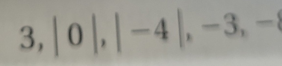 3, |0|, |-4|, -3, -8