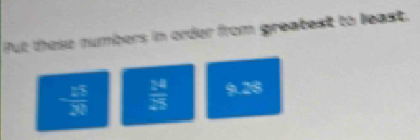 Put these numbers in order from greatest to least.
frac ESS30  84/8  4.25