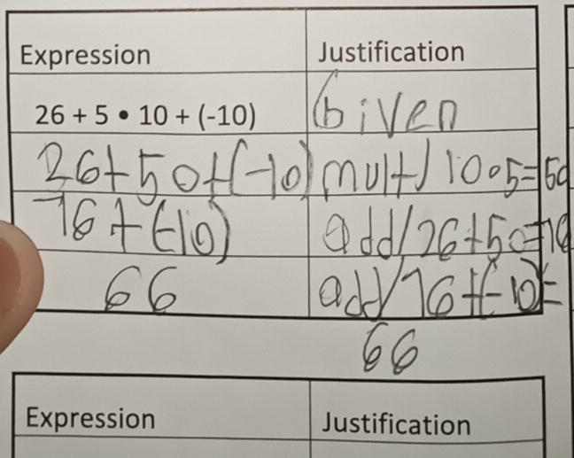 Expression Justification
26+5· 10+(-10)