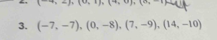 (
),(4,0),(0,-1)
3. (-7,-7), (0,-8), (7,-9), (14,-10)