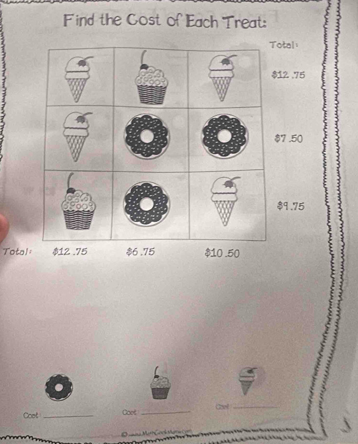 Find the Cost of Each Treat: 
2 
Tota 
< 
1 
Coel_ 
Coot_ Coot_