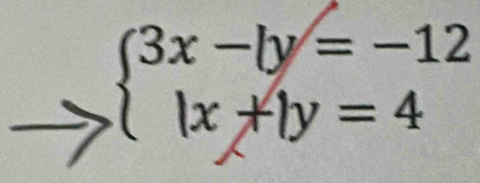 beginarrayl 3x-by=-12 |x+1y=4endarray.