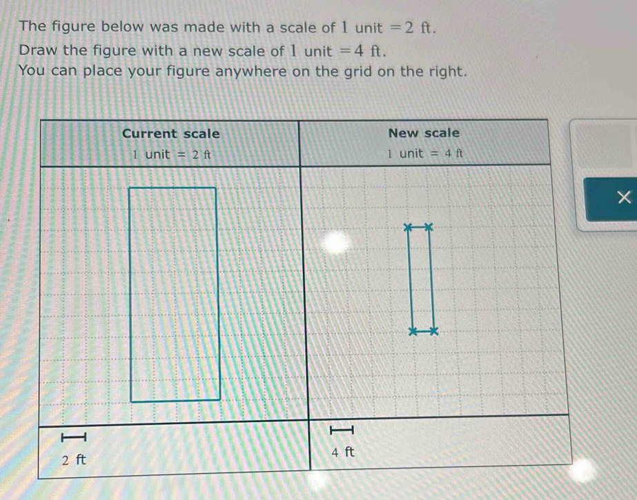 Solved: The figure below was made with a scale of 1unit=2ft. Draw the ...
