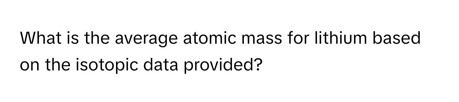 What is the average atomic mass for lithium based on the isotopic data provided?