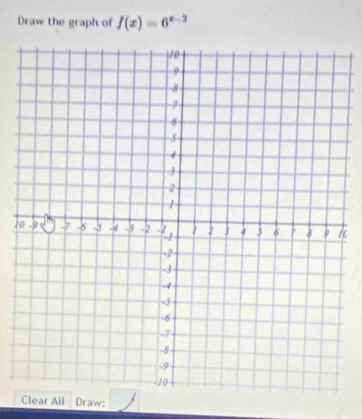 Draw the graph of f(x)=6^(x-2)
t 
Clear All Draw: