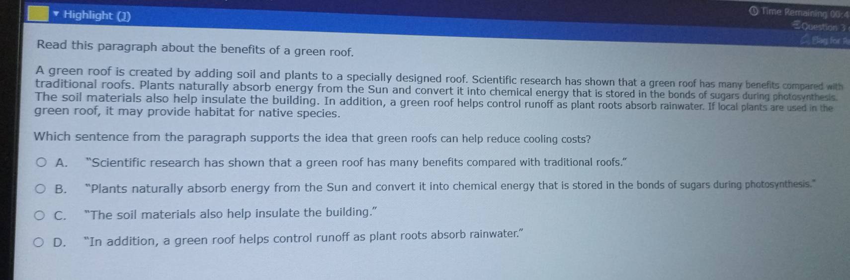 Solved: Highlight (1) ① Time Remaining 00:4 《Question 3 , Elag for R Read  this paragraph about the [Others]