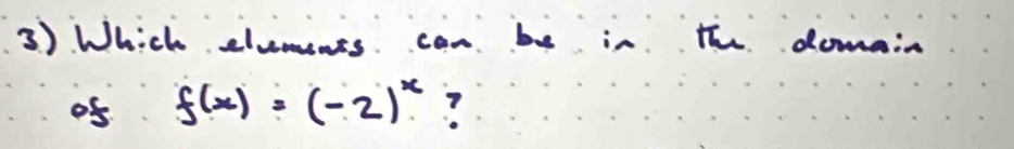 Which eluments can be in the domain 
0f f(x)=(-2)^x ?