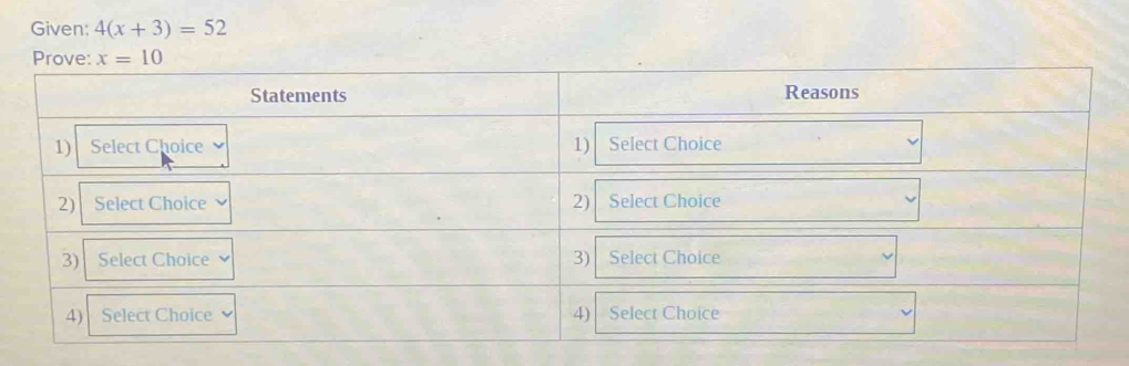 Given: 4(x+3)=52