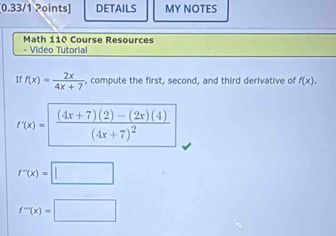 Solved: DETAILS MY NOTES Math 110 Course Resources - Video Tutorial If ...