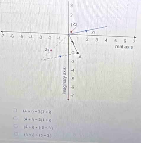 7
(4+i)-3(1+i)
(4+i)· (-3-3i)
(4+i)+(3-3i)