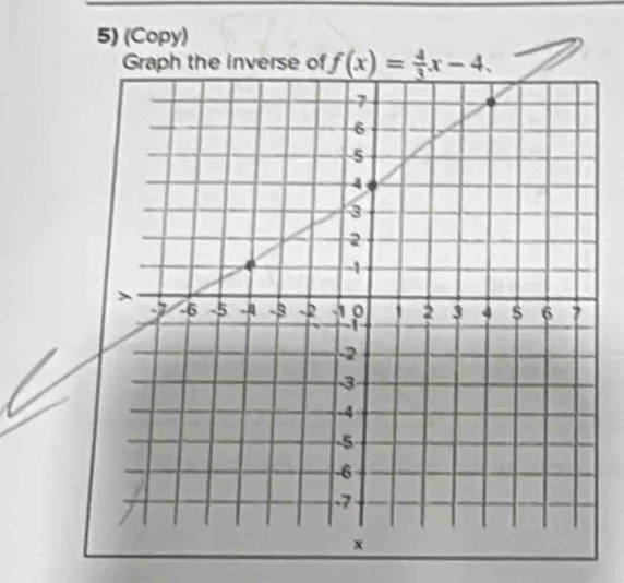 (Copy) 
Graph the inverse of f(x)= 4/3 x-4.