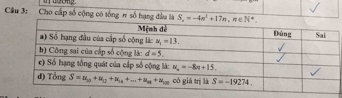 atrong.
Câu 3: Cho cấp số cộng có tổng n số hạng đầu là