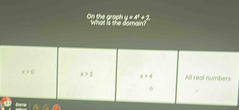 On the graph y=4^x+2,
What is the domain?